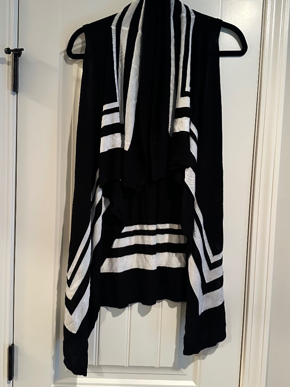 INC knit cardigan vest black and white striped draped open-front